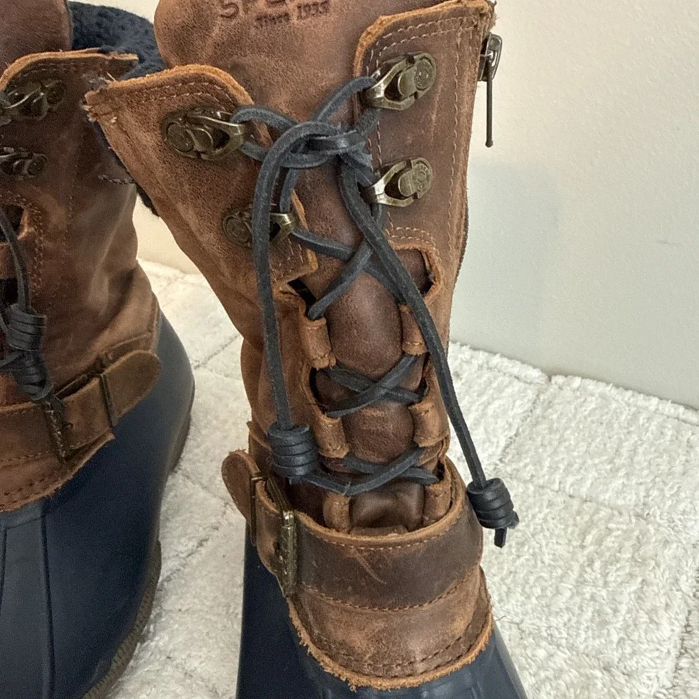 Sperry Saltwater Women Mid-Calf Duck Boots 10M Rubber Leather Outdoors Comfort